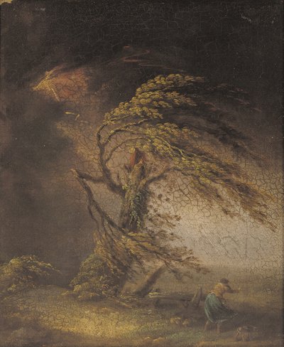 Uma árvore atingida por um raio (óleo sobre tela colocado a bordo) de James (circle of) Ward