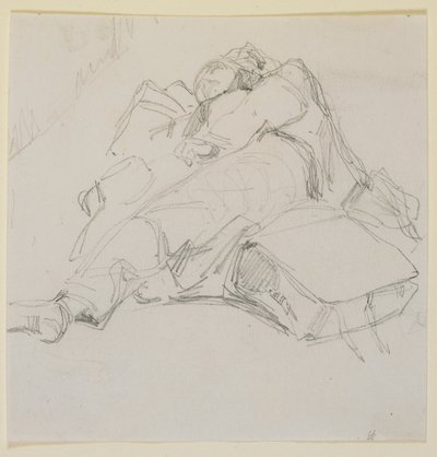 Um homem dormindo em uma pilha de bagagem, 1858. de James Abbott McNeill Whistler