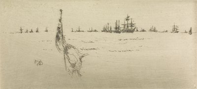 Mergulhando a bandeira, de um conjunto de doze gravuras intitulado The Naval Review, 1887 de James Abbott McNeill Whistler