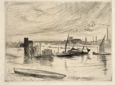 De manhã cedo, Battersea, 1861 (ponto de seca) de James Abbott McNeill Whistler