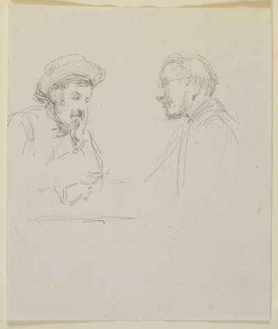 Cabeças de dois homens, c.1855-59 (lápis em papel de seda branco) de James Abbott McNeill Whistler