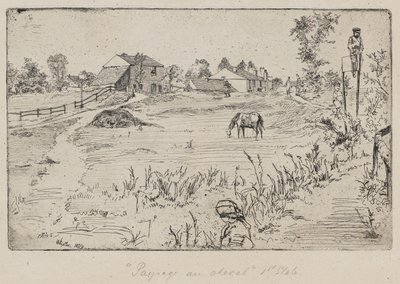 Paisagem com o cavalo (The Meadow) 1859 (gravura no papel) de James Abbott McNeill Whistler
