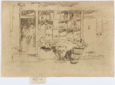 Pequena mercearia, Chelsea, c.1884-86 (gravura; tinta sobre papel) de James Abbott McNeill Whistler