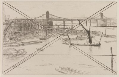 Old Hungerford Bridge, 1861. de James Abbott McNeill Whistler