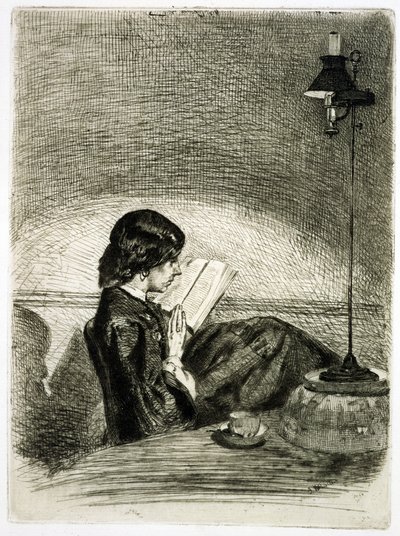 Leitura pela Lamplight, 1858 de James Abbott McNeill Whistler