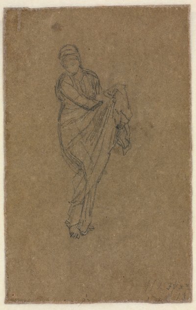 Mulher em pé segurando seu vestido verso, c. 1872 de James Abbott McNeill Whistler