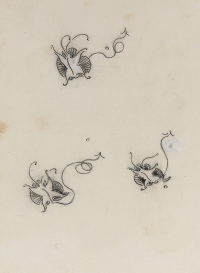 Três Whistler Butterflies (crayon e branco chinês em papel de transferência litográfico) de James Abbott McNeill Whistler
