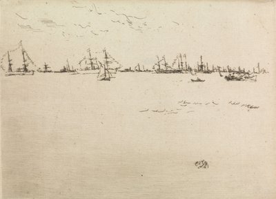 Navios de Tropa, de um conjunto de doze gravuras intitulado The Naval Review, 1887 de James Abbott McNeill Whistler