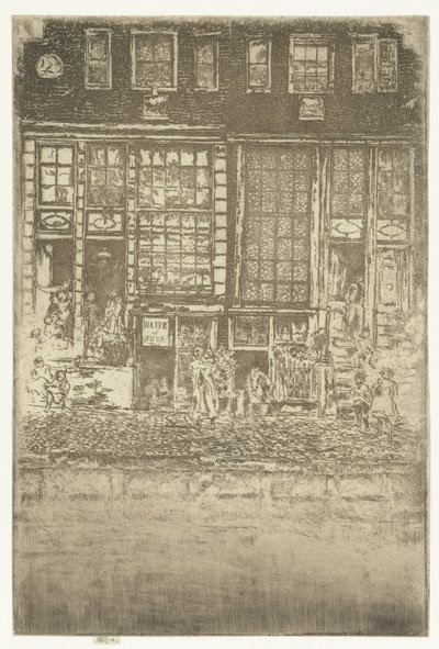 Duas casas do canal em Amesterdão
Cortina bordada de James Abbott McNeill Whistler