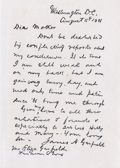 Carta de James Abram Garfield para sua mãe, de &39;From Log Cabin para White House&39; por William M. Thayer, publicado por Hodder und Stoughton, 1905 de James Abram Garfield