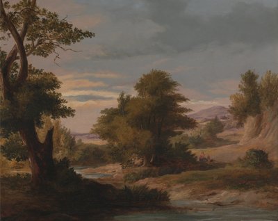 Uma paisagem arborizada do rio com mãe e filho de James Arthur OConnor
