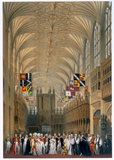 Rainha Victoria e Príncipe Albert em um serviço na Capela de São Jorge, Castelo de Windsor, 1838 de James Baker Pyne