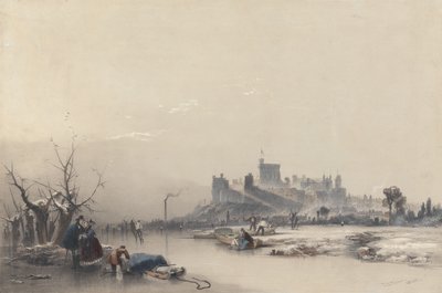 O Castelo de Windsor visto do rio gelado durante a grande geada de James Baker Pyne