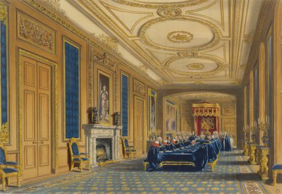 A Sala do Trono, Castelo de Windsor - A Instalação da Ordem da Jarreteira, 1838 de James Baker after Pyne