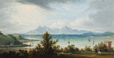 Vista do Clyde a partir de Ardgowan, com as Ilhas de Bute e Arran à distância, c.1821 (óleo sobre painel) de James Barnicle
