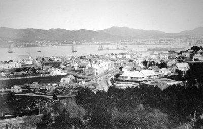 Lambton Harbour e Queens Wharf, Wellington, Nova Zelândia, 1870 de James Bragge