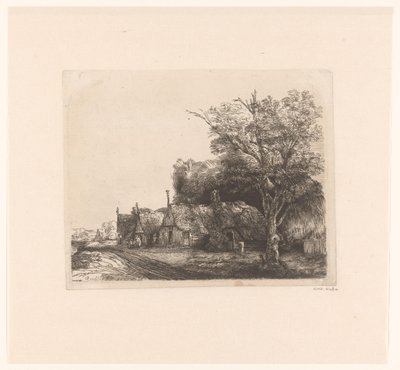Paisagem com três casas de campo ao lado de uma estrada de James Bretherton