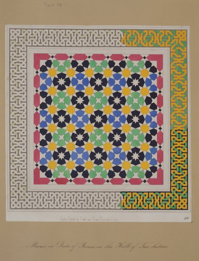 Mosaico em dado de recesso no Salão das Duas Irmãs, Alhambra, de &39;As Antiguidades Árabes da Espanha&39;, publicado em 1812 de James Cavanagh Murphy