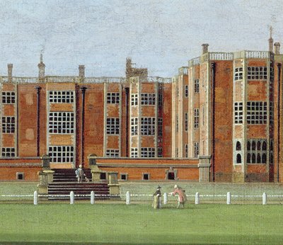 Vista da Temple Newsam House, c.1750 (óleo sobre tela) (detalhe de 128852, mostrando a seção central da fachada) de James Chapman