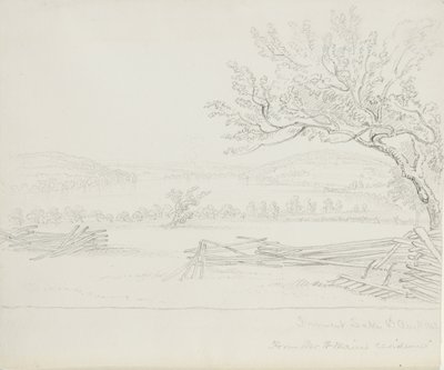 Derwent Lake, do Sr. W. Mains Residence, 1843 (grafite em papel creme) de James David Smillie