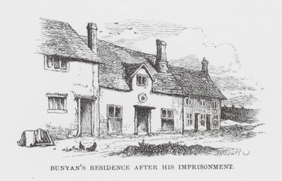 Residência de Bunyan após a sua prisão (gravura) de James Dawson Watson