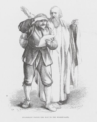 Evangelista indica o caminho para a porta do postigo (gravura) de James Dawson Watson