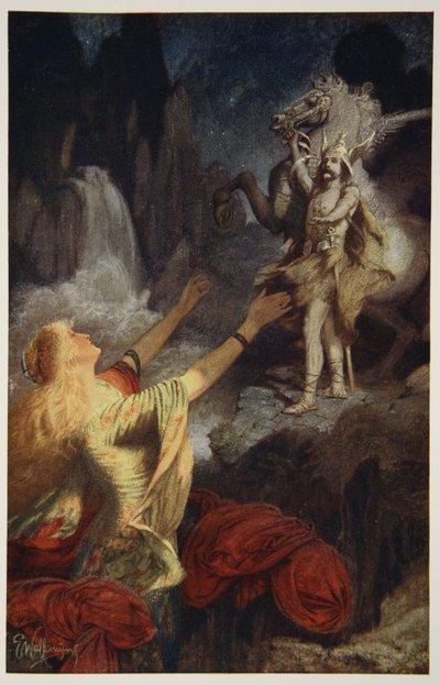 Hundingsbanes retornam a Valhal, ilustração de "Mitos e Lendas Teutônicos" de Donald A. Makenzie, 1890 de James Doyle Penrose