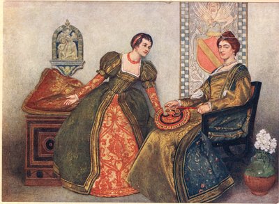 Portia e Nerissa, ilustração de &39;O Mercador de Veneza&39;, c.1910 de James Dromgole Linton