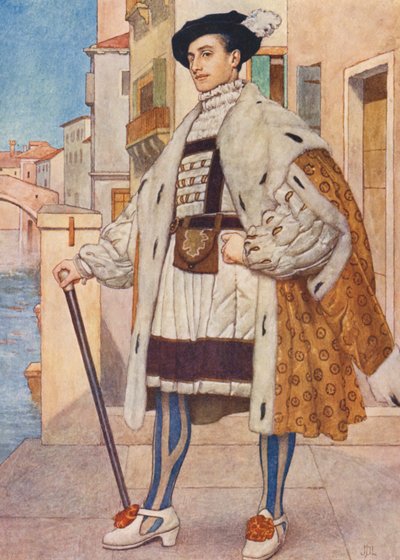 O Mercador de Veneza, de Shakespeare: Bassanio (litografia a cores) de James Dromgole Linton