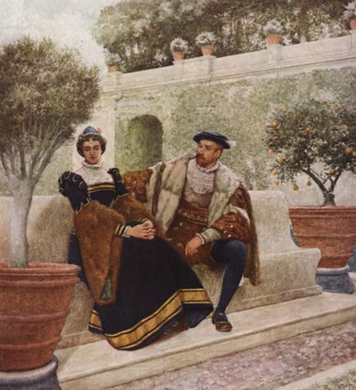 O Mercador de Veneza de Shakespeare: Lorenzo e Jessica (litografia a cores) de James Dromgole Linton