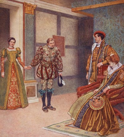 O Mercador de Veneza de Shakespeare: Pórcia, Bassânio, Graciano e Nerissa (litografia a cores) de James Dromgole Linton