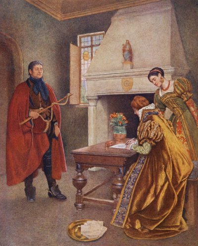 O Mercador de Veneza de Shakespeare: Pórcia, Nerissa e Baltazar (litografia a cores) de James Dromgole Linton