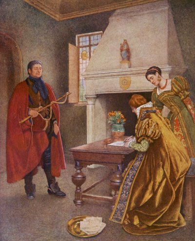 O Mercador de Veneza de Shakespeare: Pórcia, Nerissa e Baltazar (litografia a cores) de James Dromgole Linton