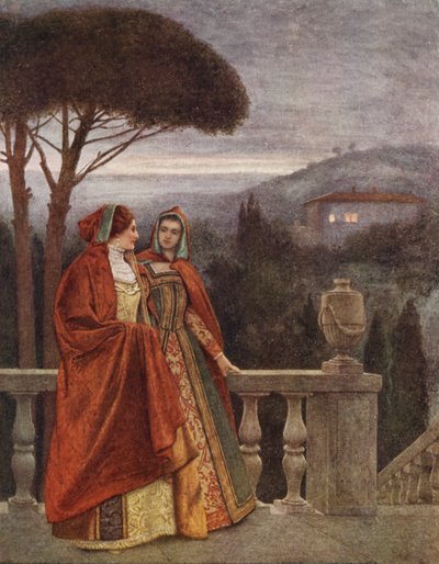 O Mercador de Veneza de Shakespeare: Pórcia e Nerissa (litografia a cores) de James Dromgole Linton