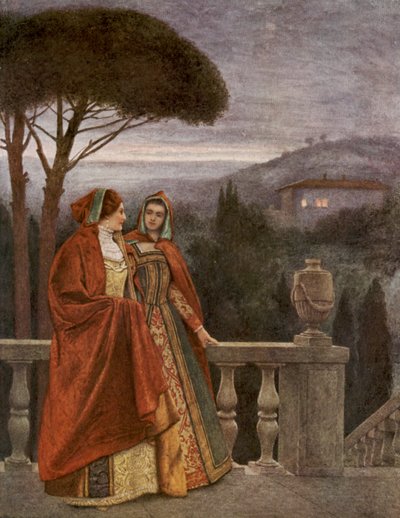 O Mercador de Veneza de Shakespeare: Pórcia e Nerissa (litografia a cores) de James Dromgole Linton