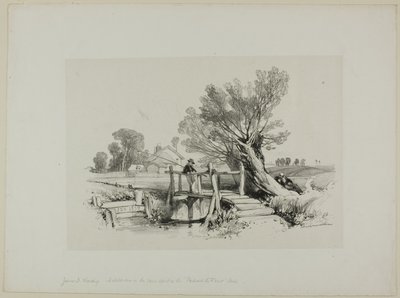 Paisagem com menino pescando de James Duffield Harding
