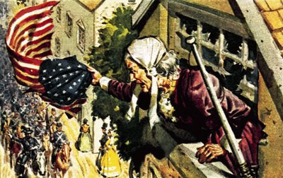Barbara Frietchie ao telefone com o General Sonewell Jackson durante a Guerra Civil Americana de James Edwin McConnell