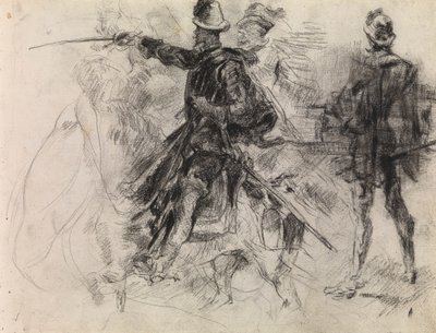 Dom Quixote (giz preto sobre papel) de James Ensor