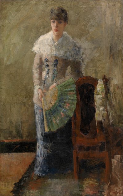 Senhora com ventilador (óleo sobre tela, montado sobre painel) de James Ensor