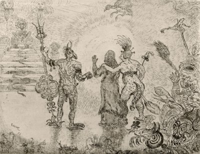 Les diables Dzitts et Hihanox conduisant le Christ aux enfers - Os diabos Dzitts e Hihanox levam Cristo ao inferno de James Sidney Ensor