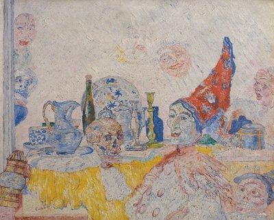 Pierrot e Skeleton num Robe Amarelo de James Ensor