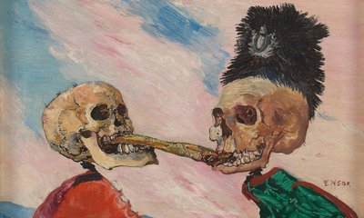 Esqueletos lutando por um arenque em conserva, 1891. de James Ensor