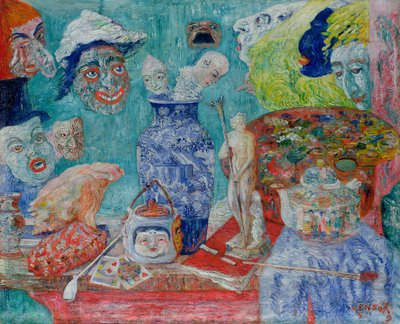 Still Life with Masks (Bric-a-Brac) 1896 (óleo sobre tela) de James Ensor