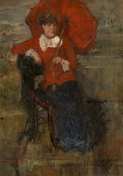 A Senhora com Guarda-sol Vermelho (óleo sobre tela) de James Ensor