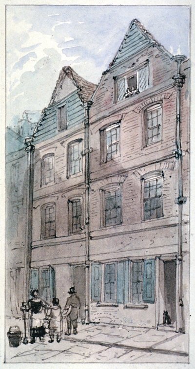 Casas em Blackhorse Alley, Fleet Street, City of London, 1850 de James Findlay