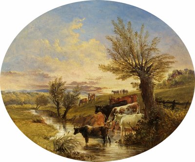 Paisagem com fluxo e gado, 1888 de James Flewitt Mullock
