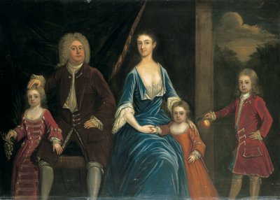 Retrato de grupo de Henry, 5º Lorde Arundell de Wardour e sua esposa Elizabeth, juntamente com seus filhos, em um interior, uma paisagem além de James Francis Maubert