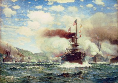 Explosão de batalha naval (óleo sobre tela) de James Gale Tyler