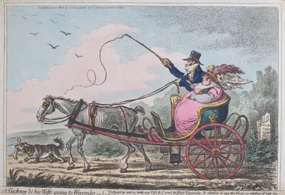 Um cockney e sua esposa indo para Wycombe, publicado por Hannah Humphrey em 1805 (gravura à mão colorida com aquatint) de James Gillray