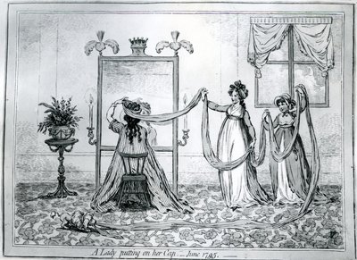 Uma senhora colocando em seu chapéu, 1795 de James Gillray